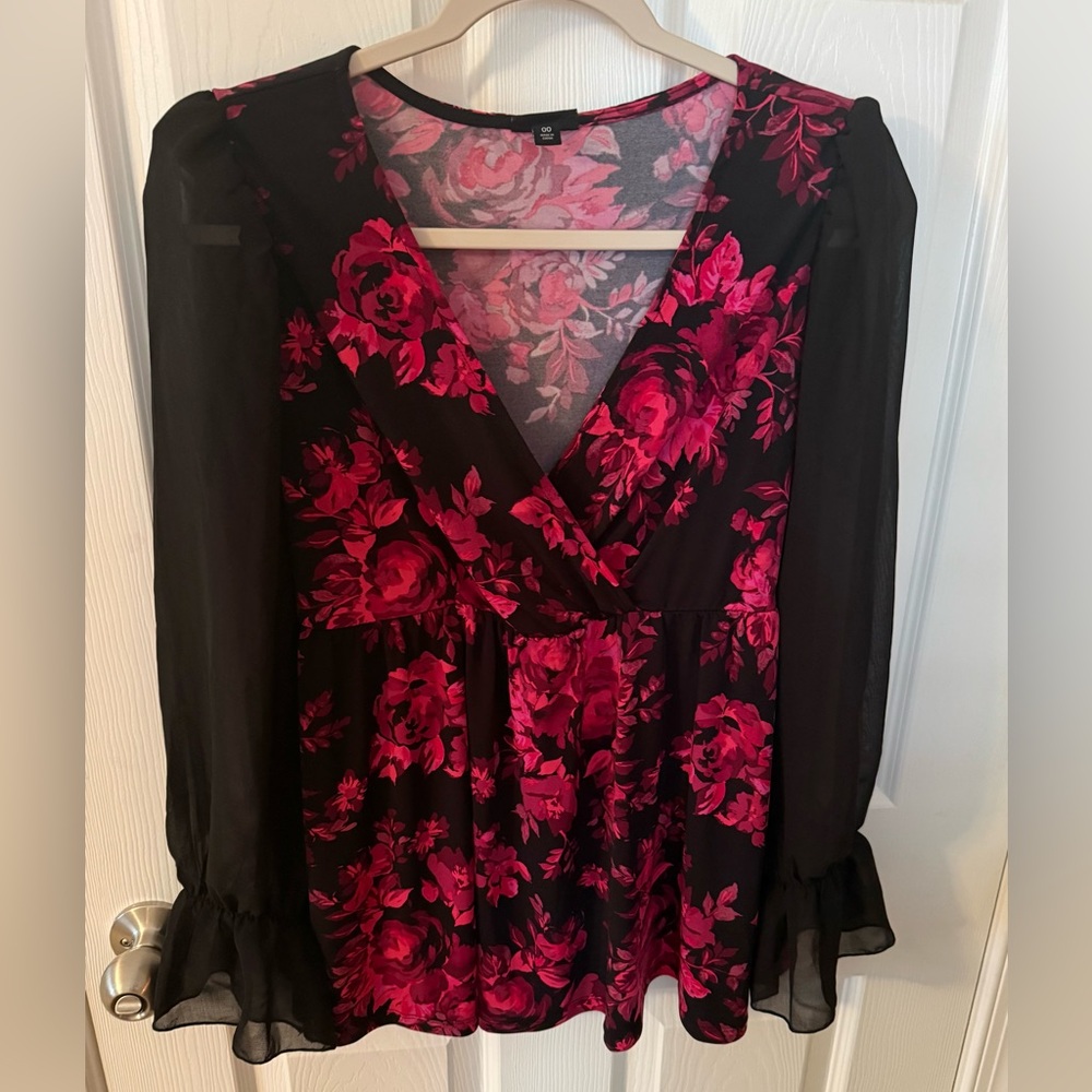 Torrid Black and Pink Floral Blouse
